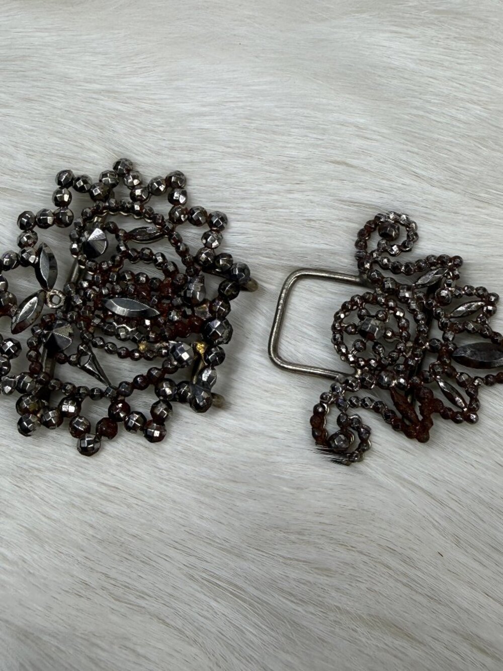 Antique French Cut Steel Belt Buckles 1.75" X 2.5"